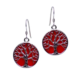 Created Red Coral Tree of Life Earrings