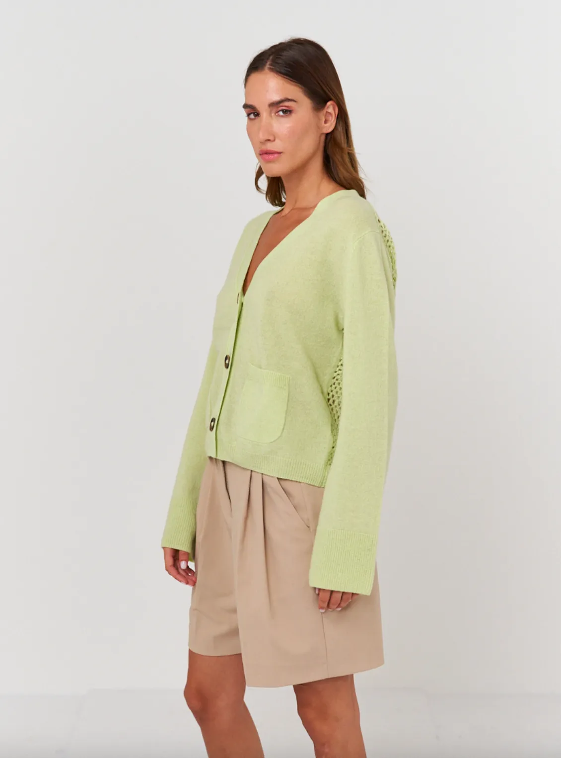 Crochet Back Cardi - Lime Zest