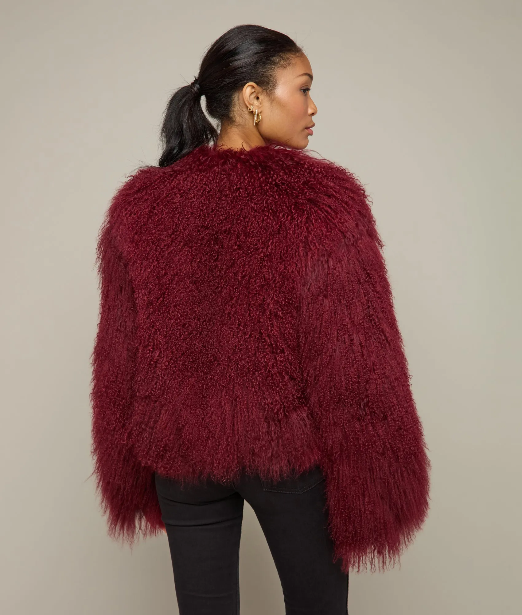 Curly Shearling Jacket :: Oxblood