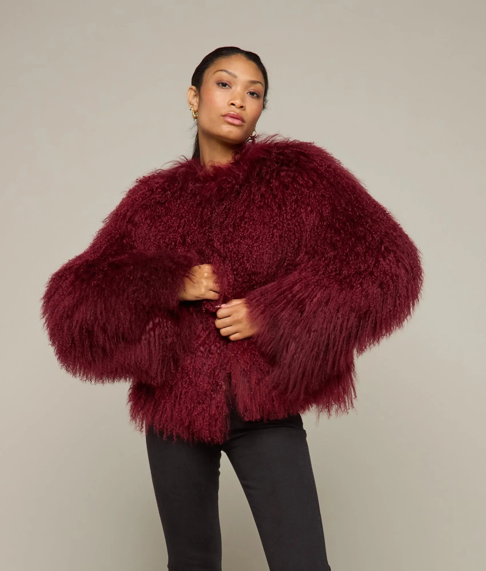 Curly Shearling Jacket :: Oxblood