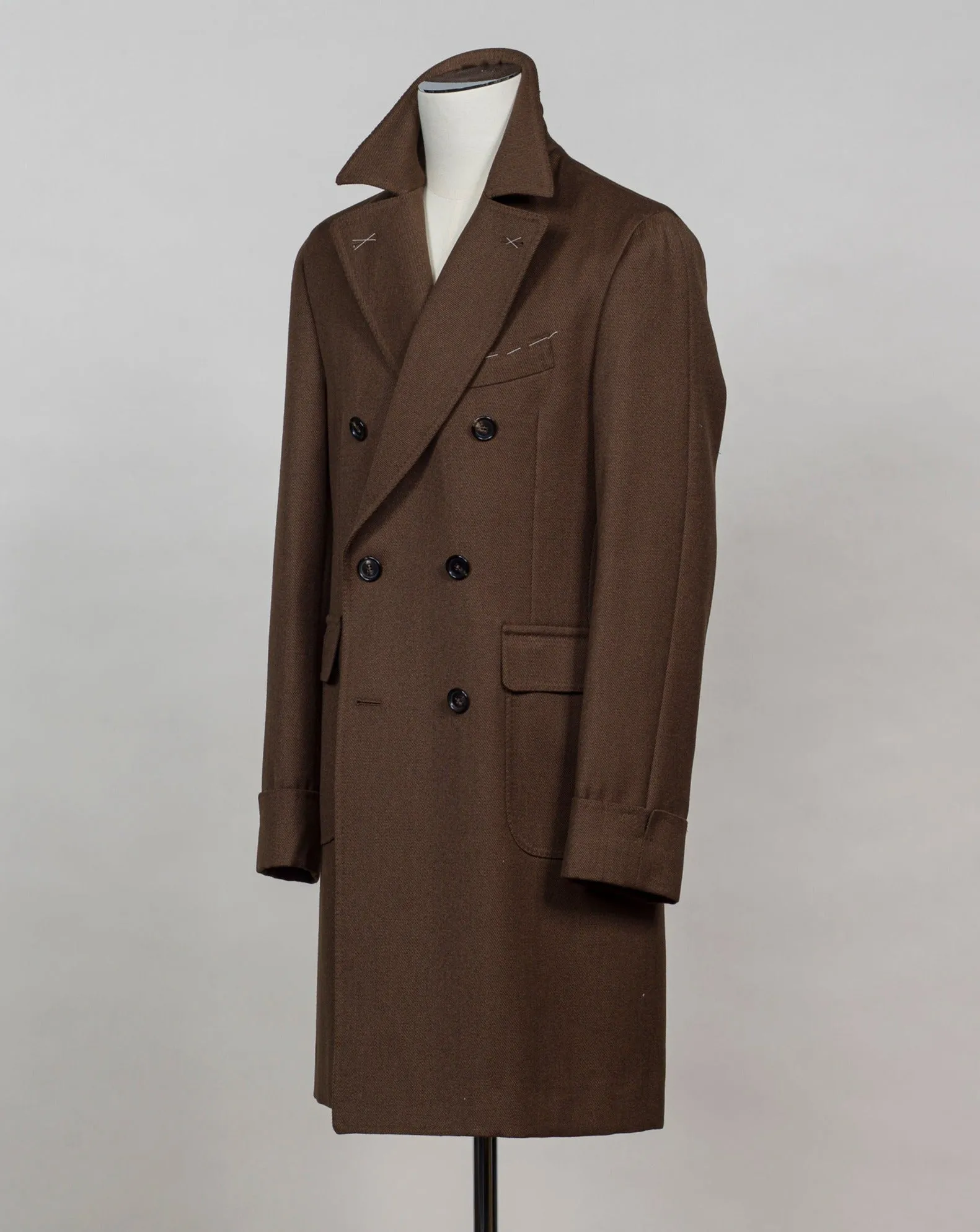 De Petrillo Double Breasted Wool Overcoat / Brown