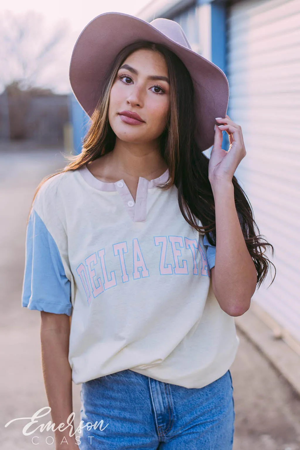 Delta Zeta Simple Retro Colorblock Henley