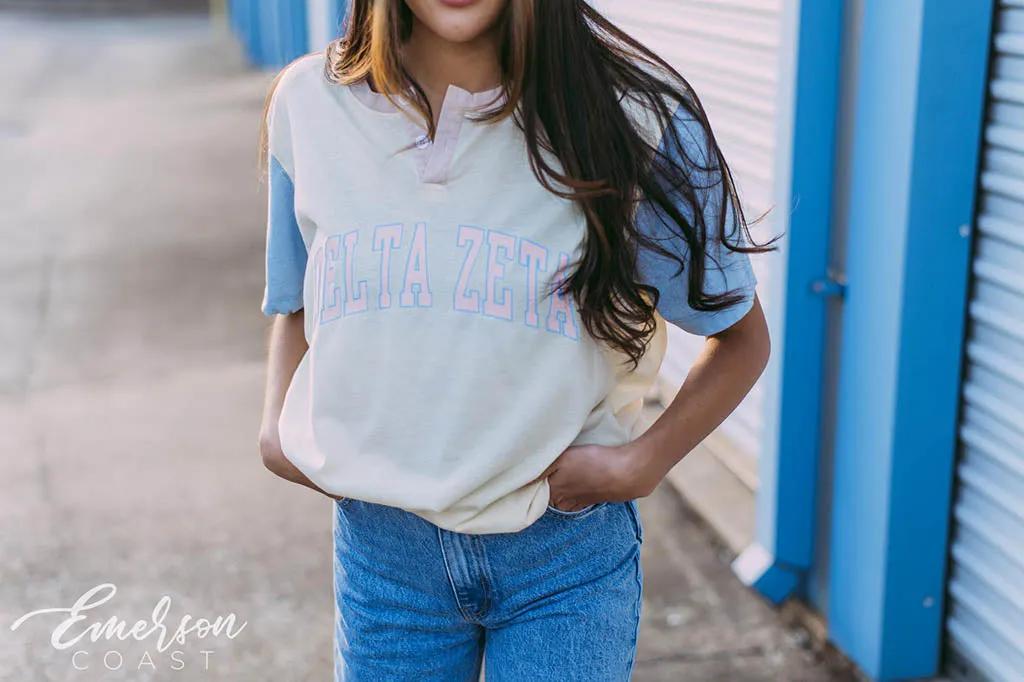 Delta Zeta Simple Retro Colorblock Henley