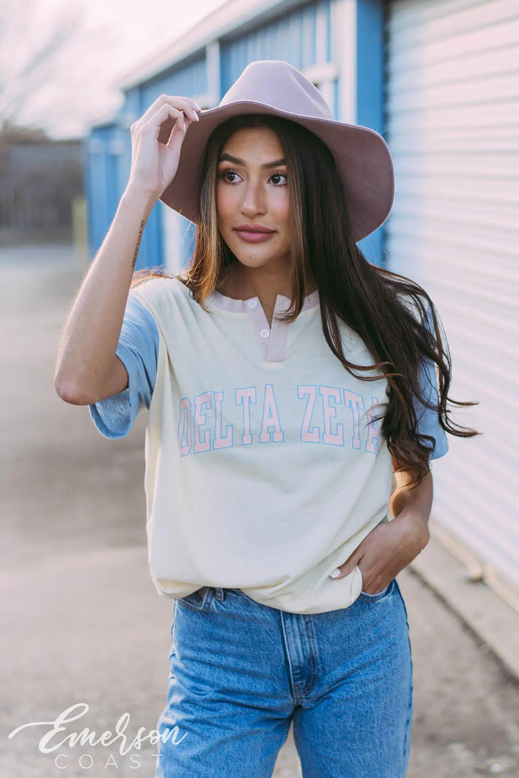 Delta Zeta Simple Retro Colorblock Henley