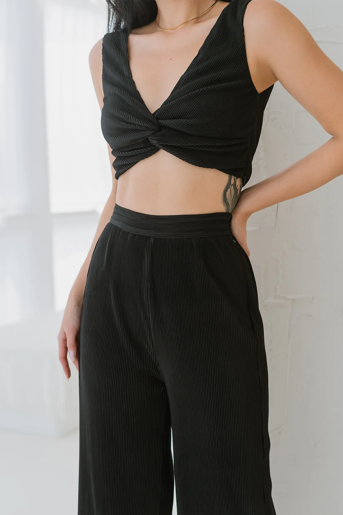 Demi Pleat Co-ord Top (Black)