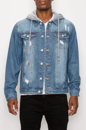 Detachable Hood Denim Jacket - Indigo