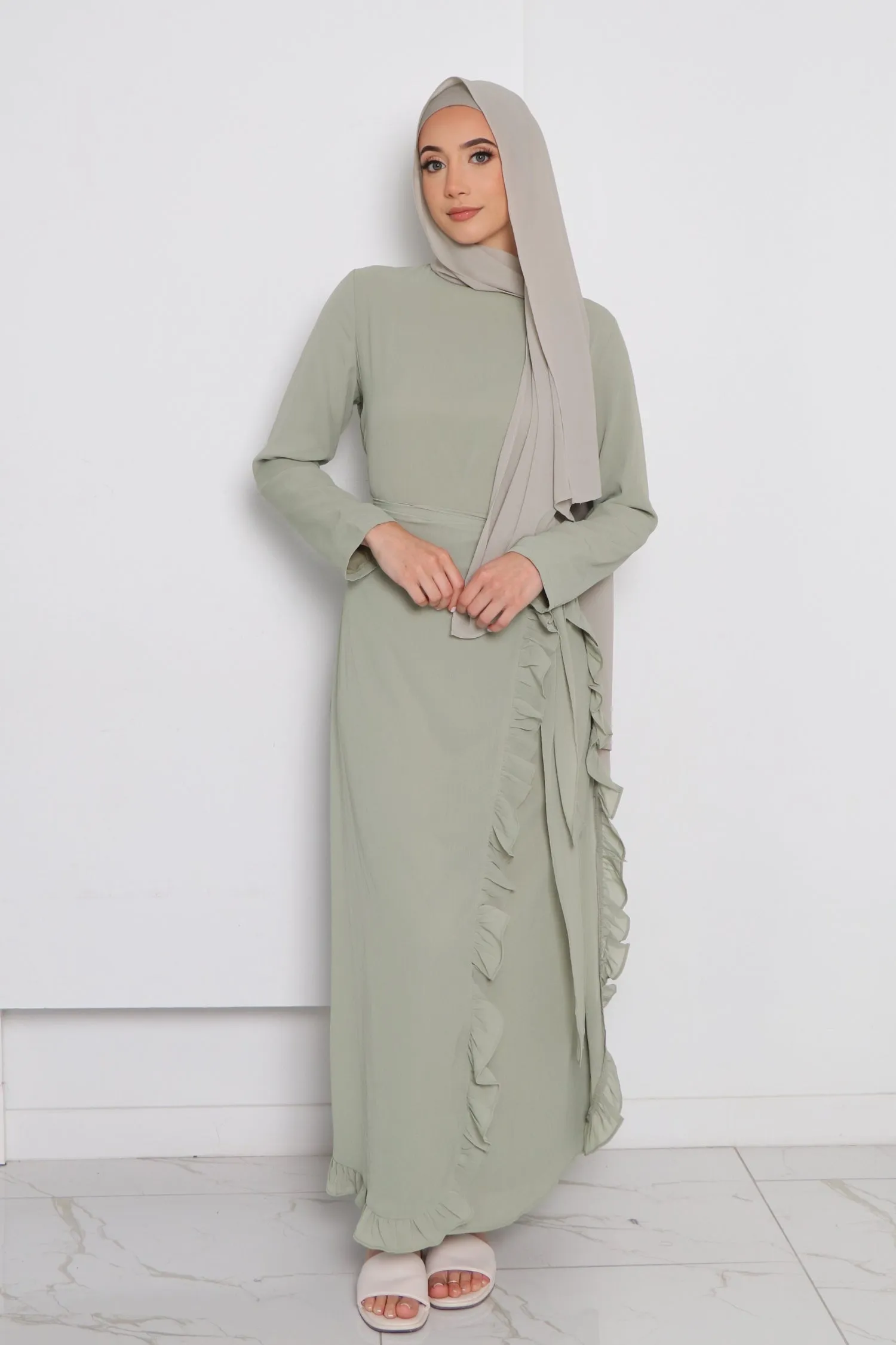 Dina Embroidery Abaya Set- Sage