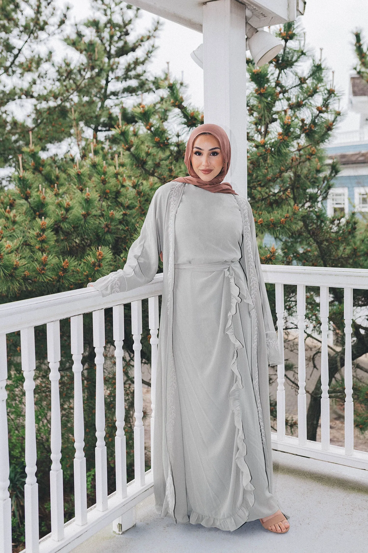 Dina Embroidery Abaya Set- Sage