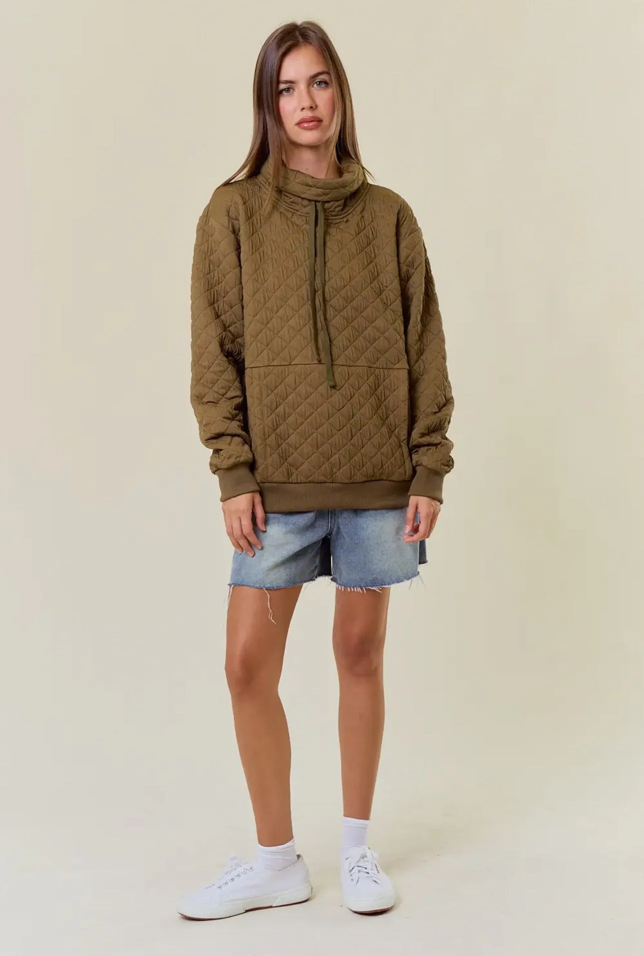 Doe & Rae Quilted Funnel Neck Pullover