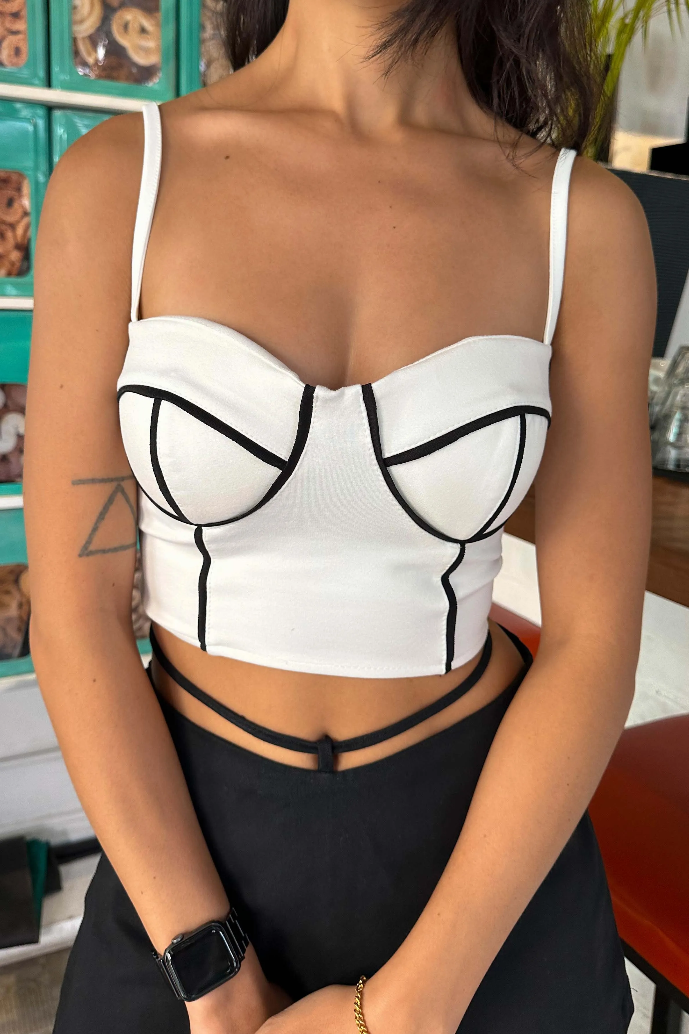 Drue Contrast Piping Bustier Top