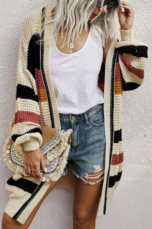 Earthy Striped Chunky Cardigan