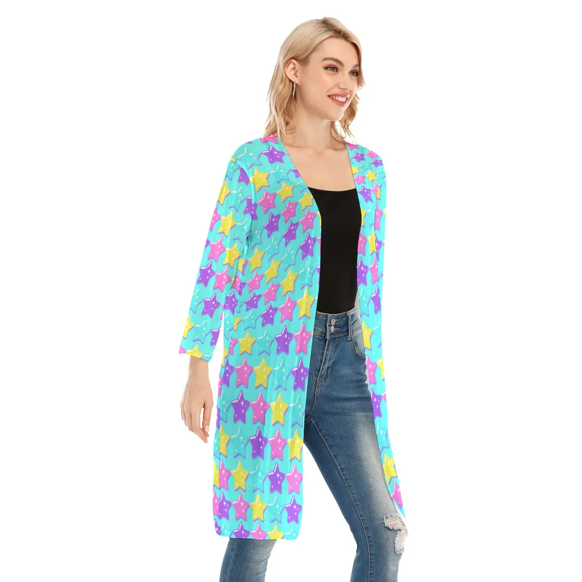 Electric Star Wave Blue V-neck Mesh Cardigan