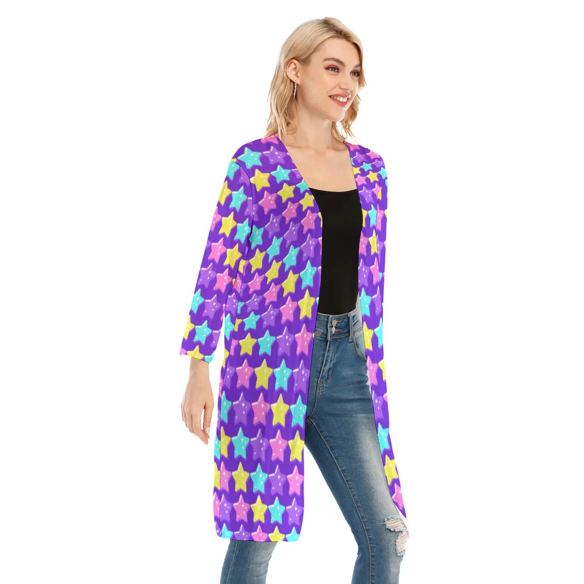 Electric Star Wave Indigo Purple V-neck Mesh Cardigan