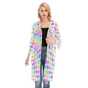 Electric Star Wave White V-neck Mesh Cardigan