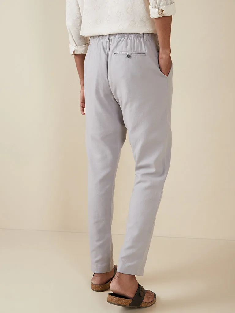 ETA Grey Slim-Fit Mid-Rise Blended Linen Blended Linen Chinos