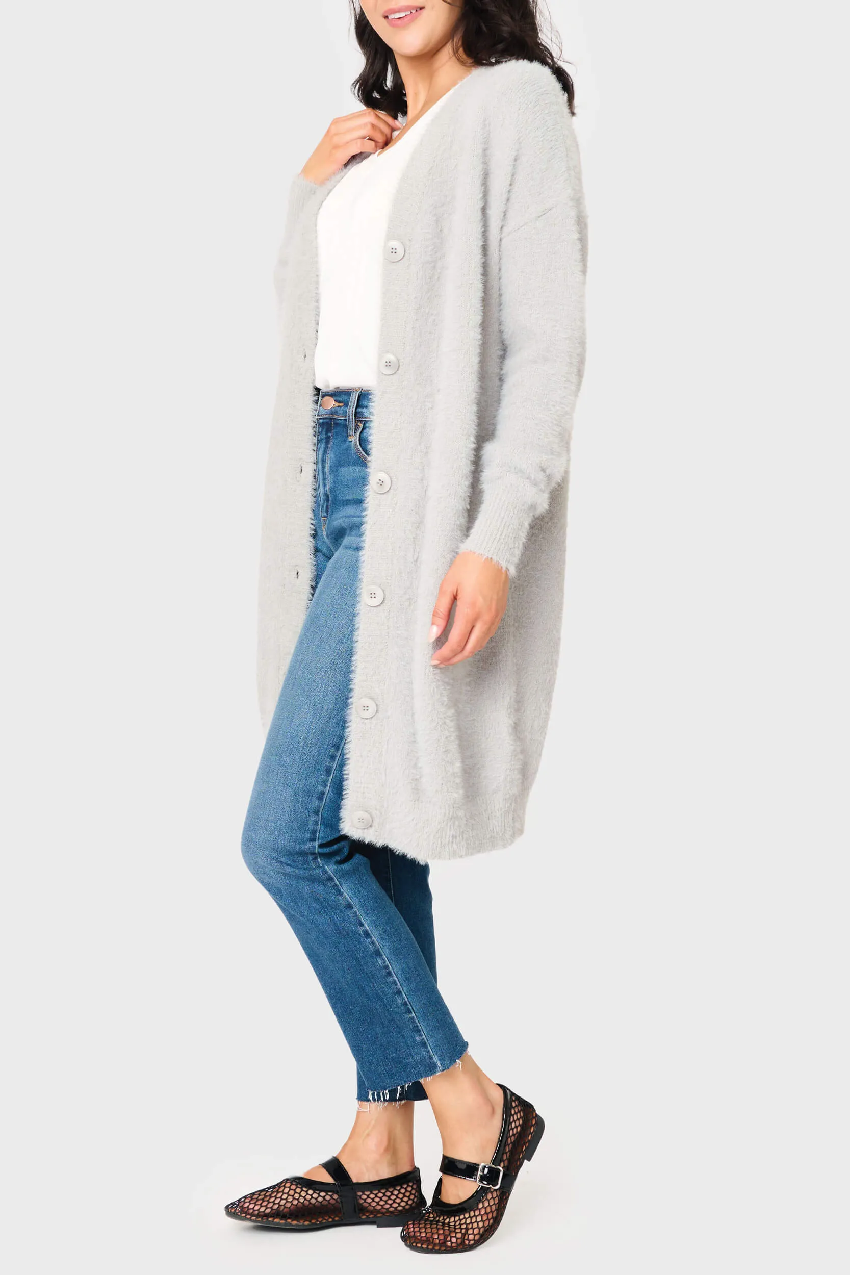 Eyelash Boucle Cozy Knee Length Cardigan