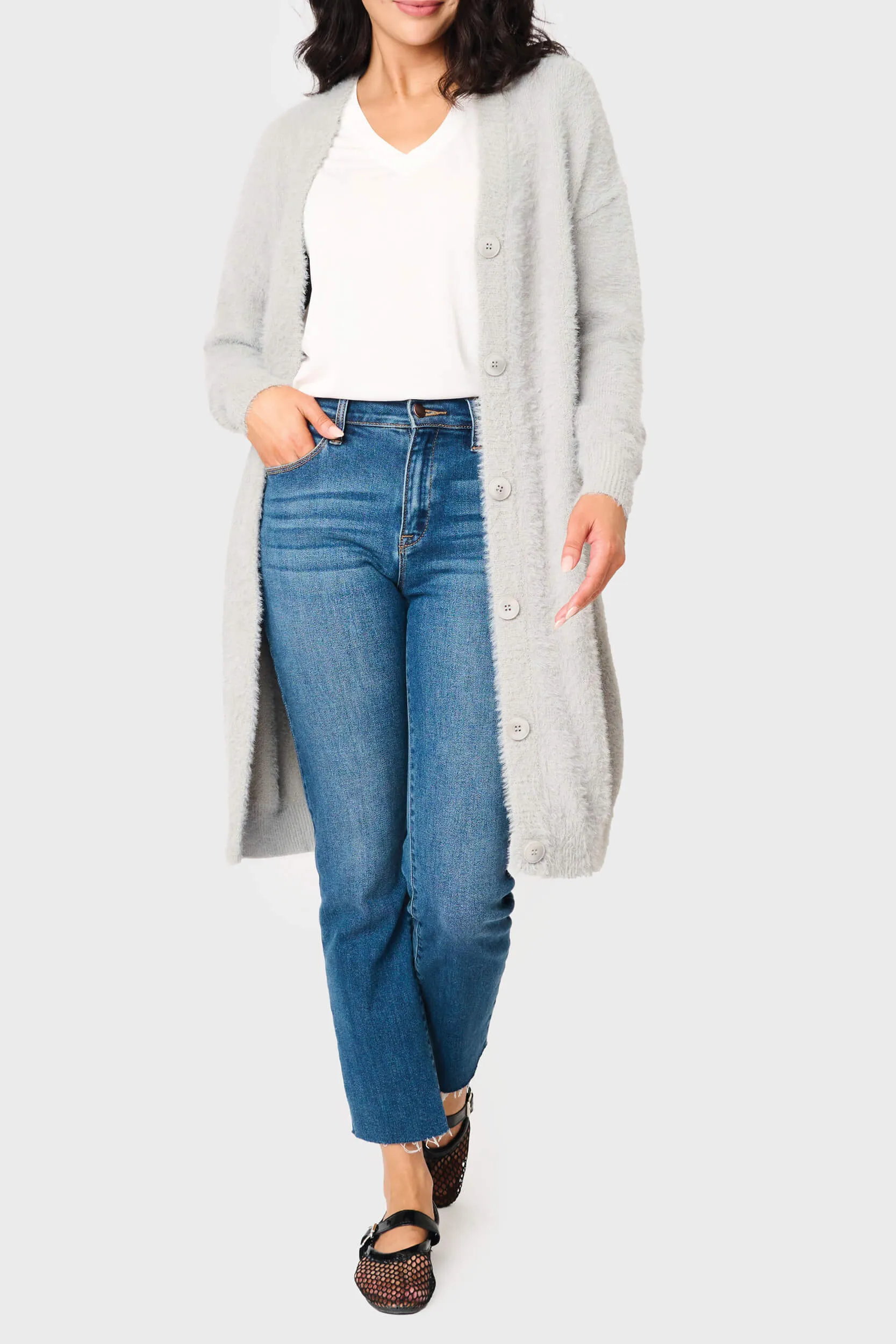 Eyelash Boucle Cozy Knee Length Cardigan