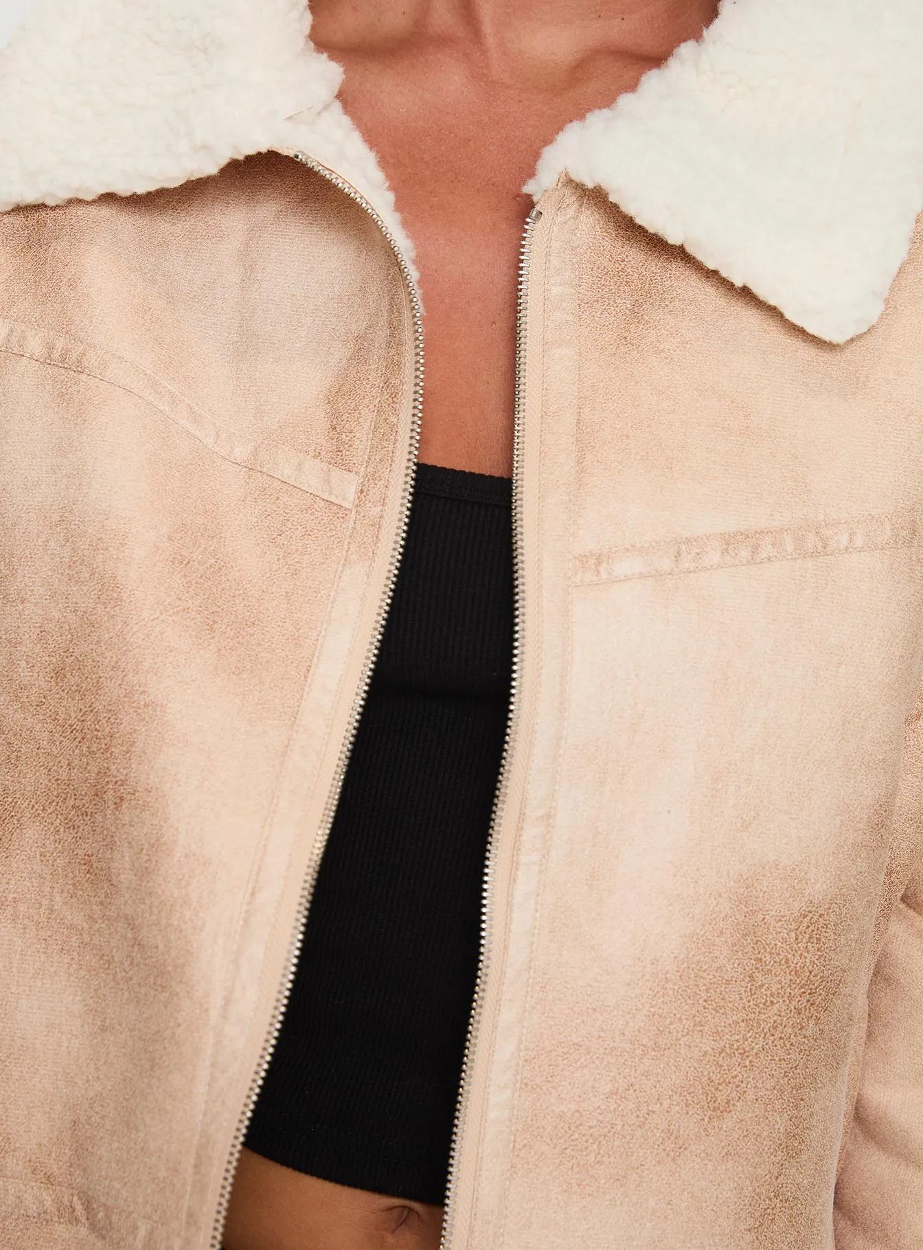 Fashionkova Solara Faux Leather Shearling Jacket Beige