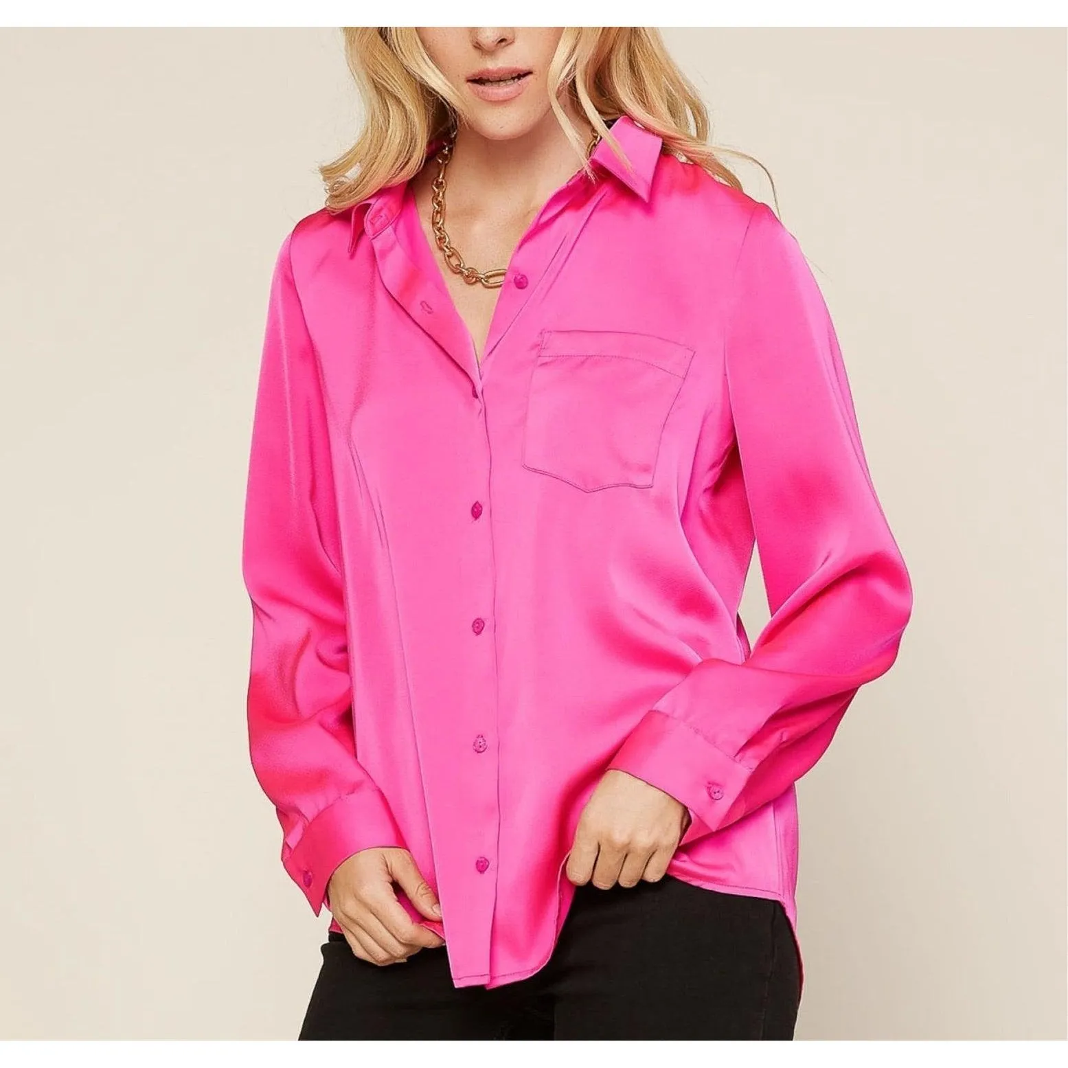 Finding Love Satin Button Down Shirt