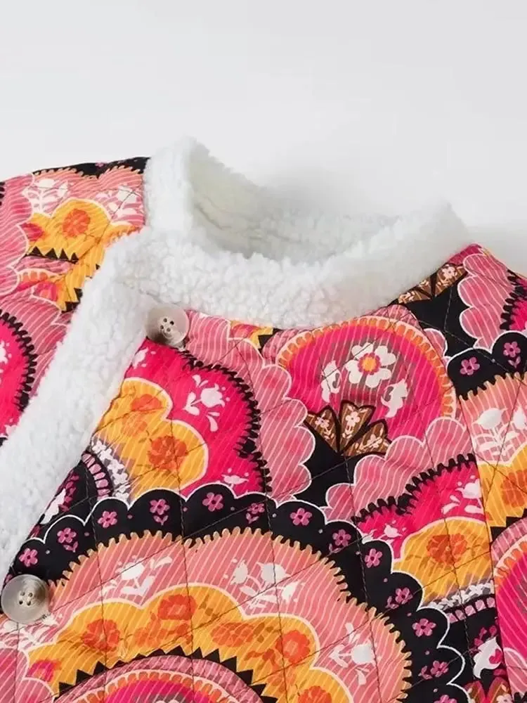 Floral Print Winter Lady Warm Jacket