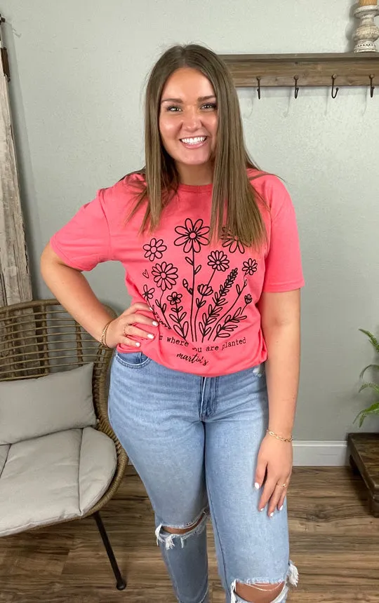 Flower Tee in Heather Coral Silk by Inked Threads