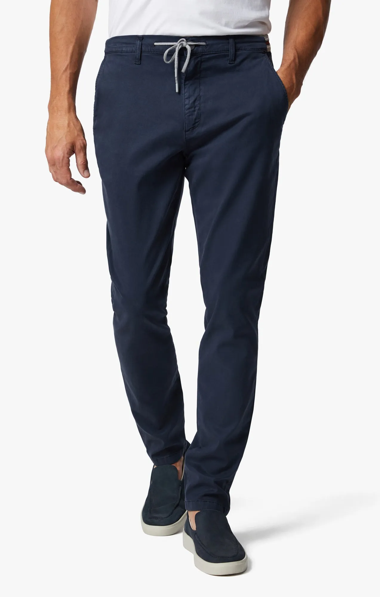 Formia Drawstring Chino Pants In Navy Soft Touch