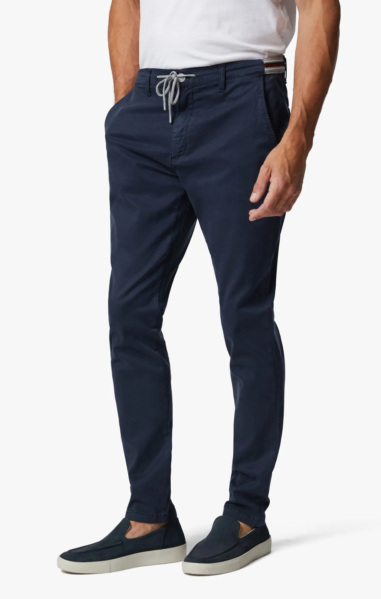 Formia Drawstring Chino Pants In Navy Soft Touch