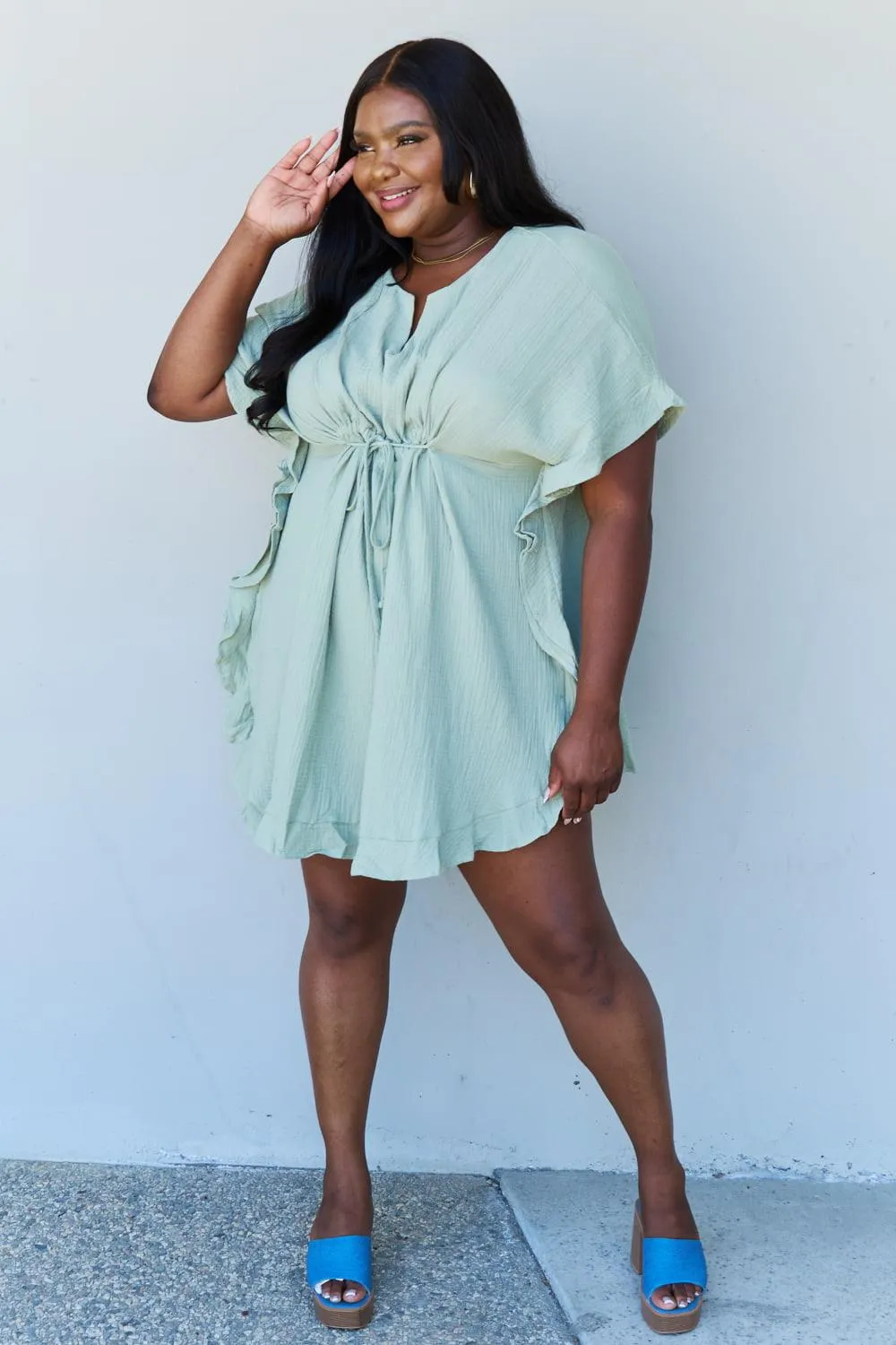 Full Size Ruffle Hem Dress in Light Sage