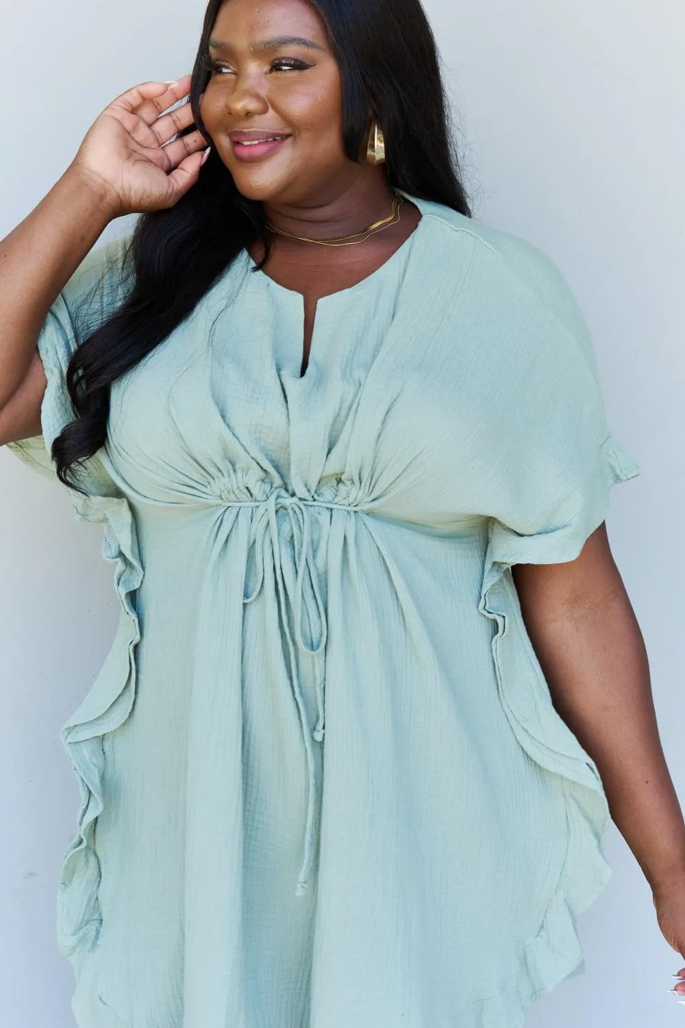 Full Size Ruffle Hem Dress in Light Sage