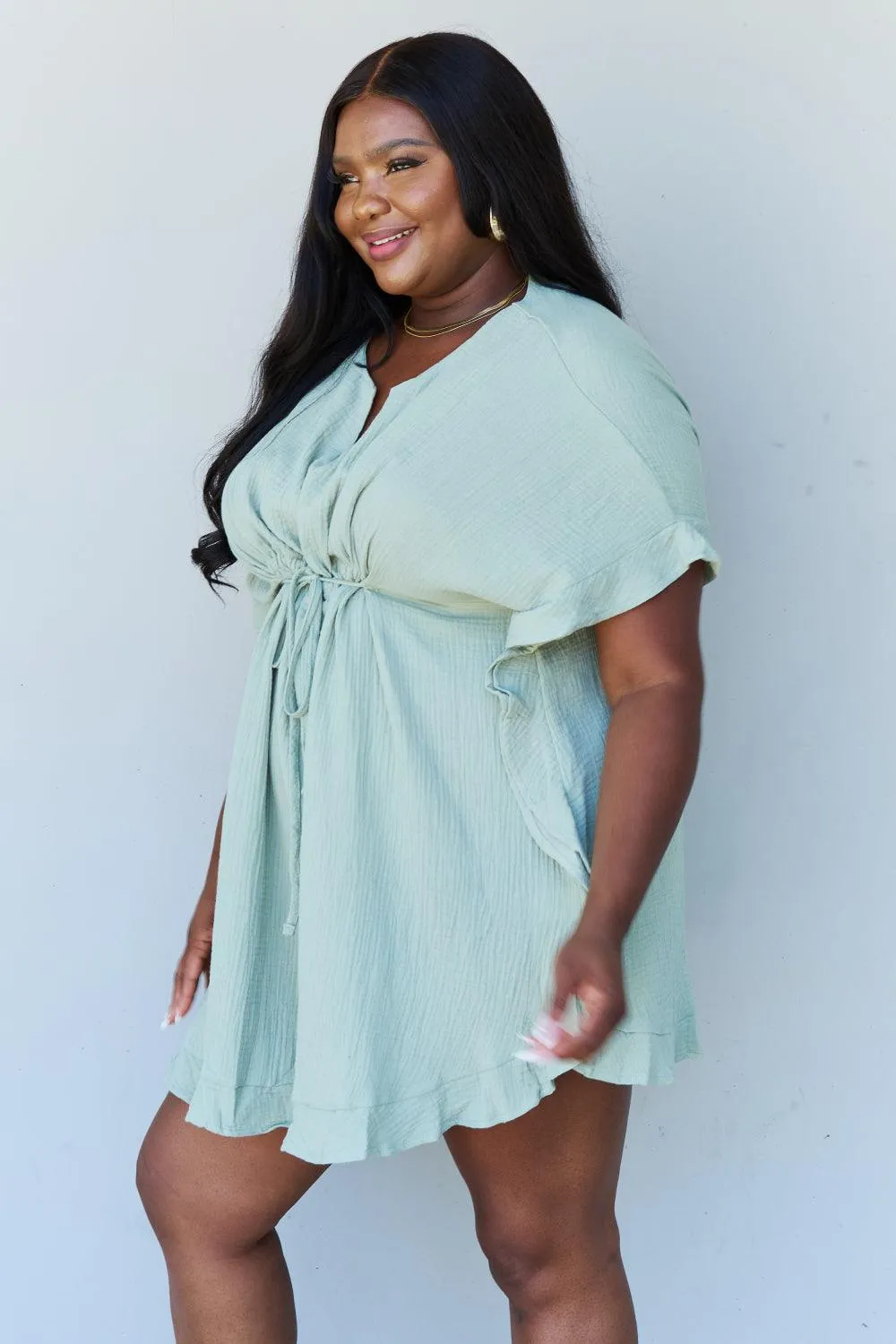 Full Size Ruffle Hem Dress in Light Sage