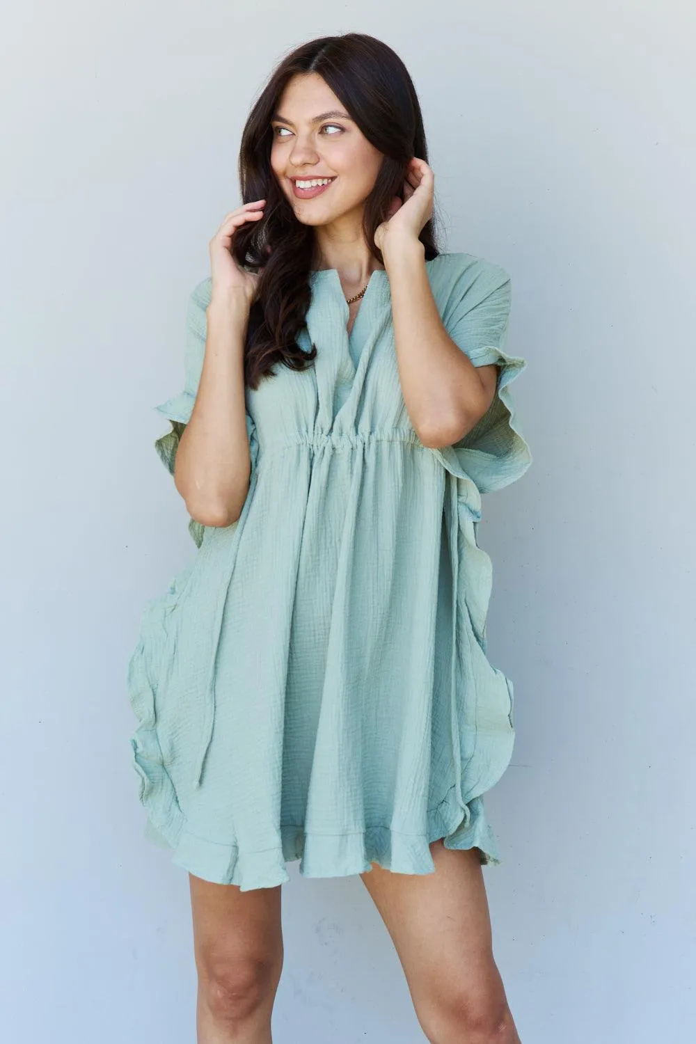 Full Size Ruffle Hem Dress in Light Sage