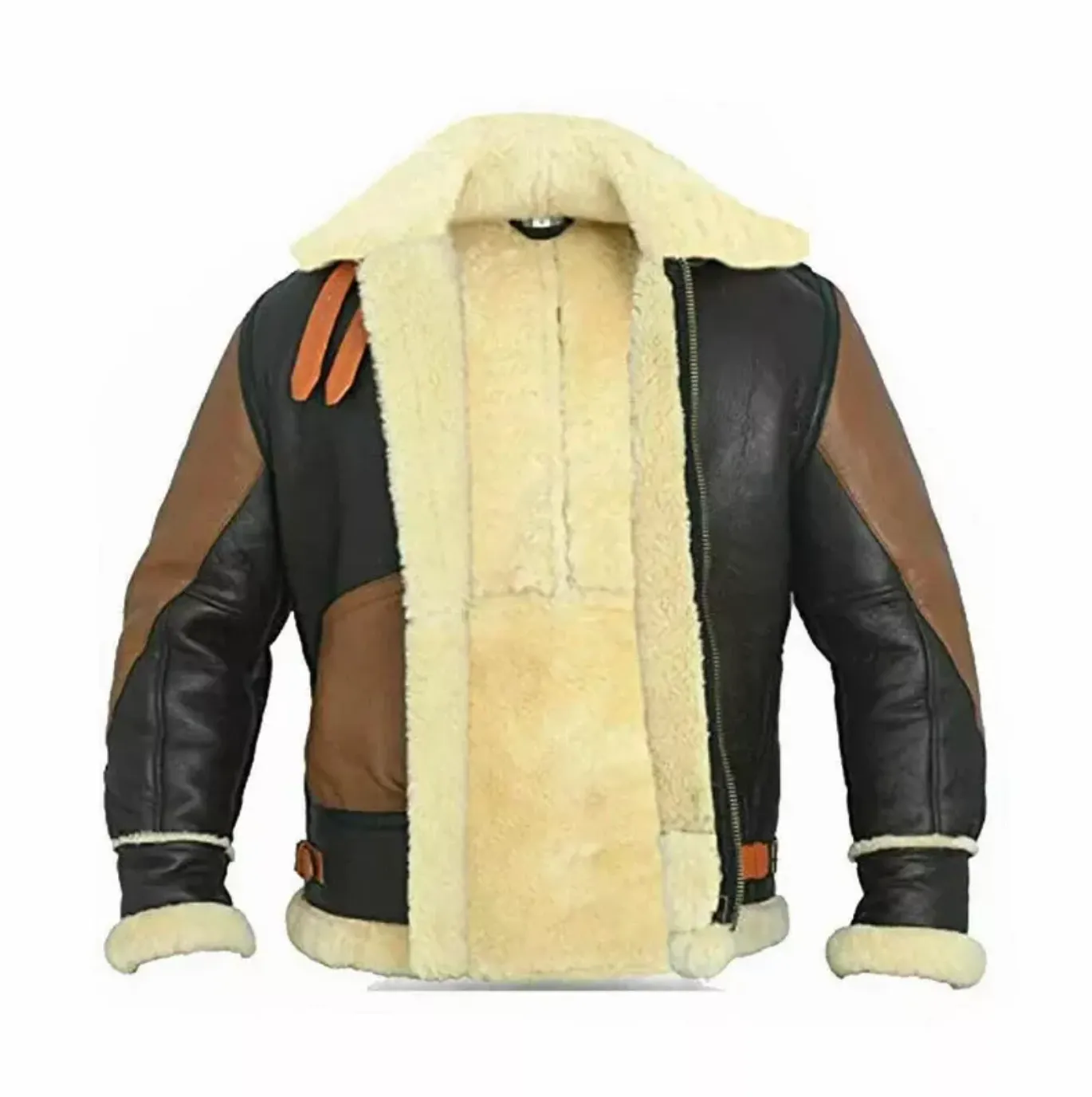 Fur Shearling 2 Tone Leather Jacket Aviator