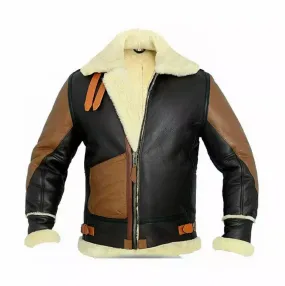 Fur Shearling 2 Tone Leather Jacket Aviator