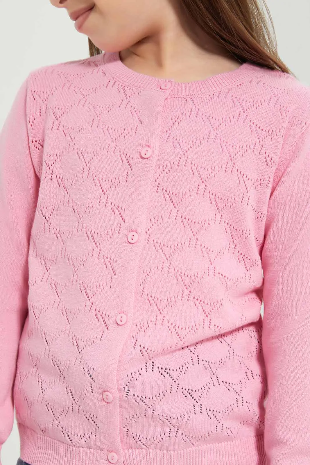 Girls Pink Jacquard Cardigan