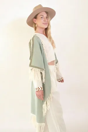 Green Sage Organic Cotton Shrug with Fringe