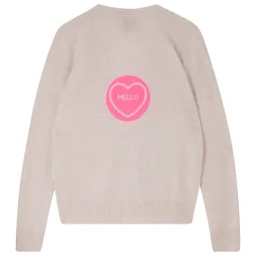 Hello Heart Cashmere Cardigan in Oatmeal and Pink