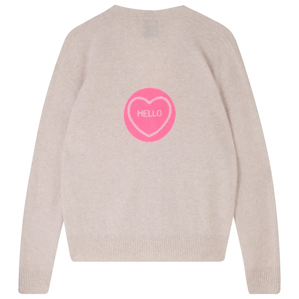 Hello Heart Cashmere Cardigan in Oatmeal and Pink