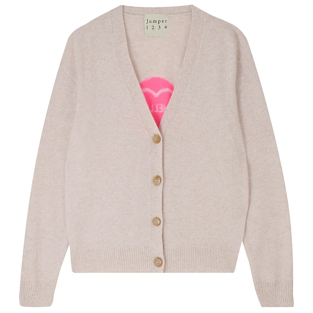 Hello Heart Cashmere Cardigan in Oatmeal and Pink