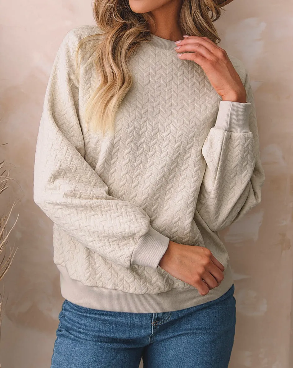 Herringbone Raglan Sleeve Pullover Sweatshirt