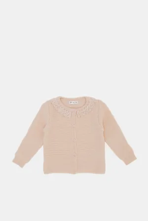 Infant Girls Pink Lace Neckline Cardigan