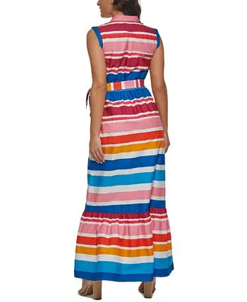 Kensie Women's Striped Cotton Sleeveless Maxi Dress Pink Size 12