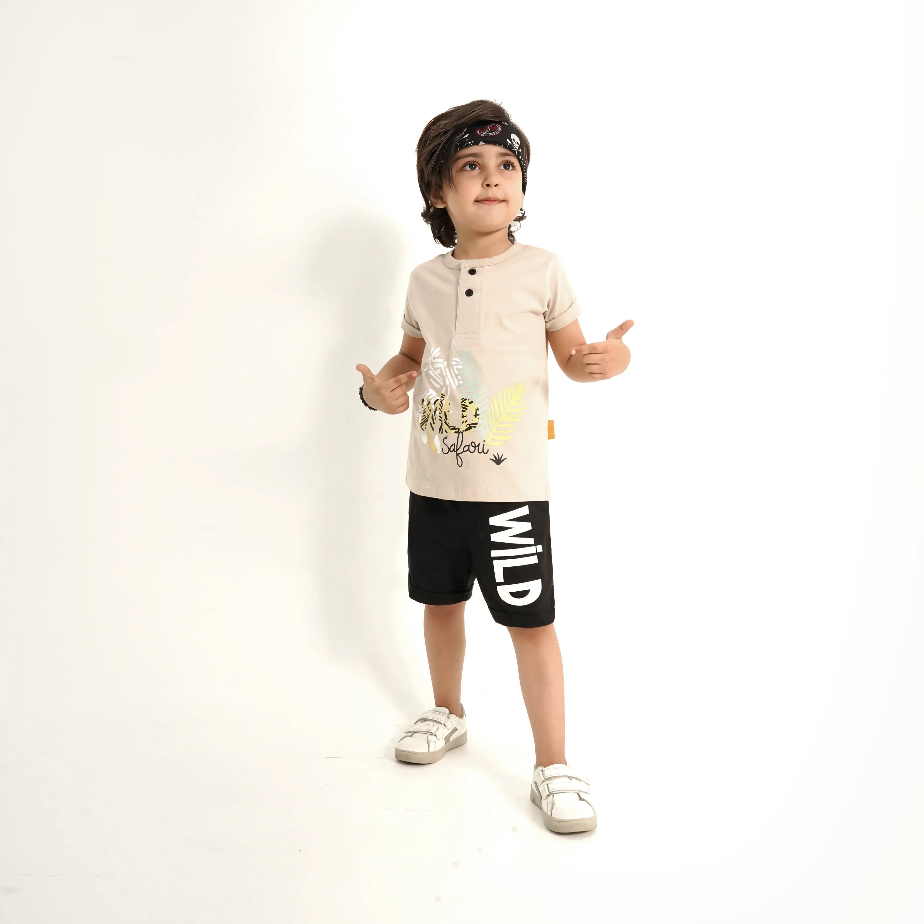 Kids Printed Soft Cotton Short Sleeve Henley Suit