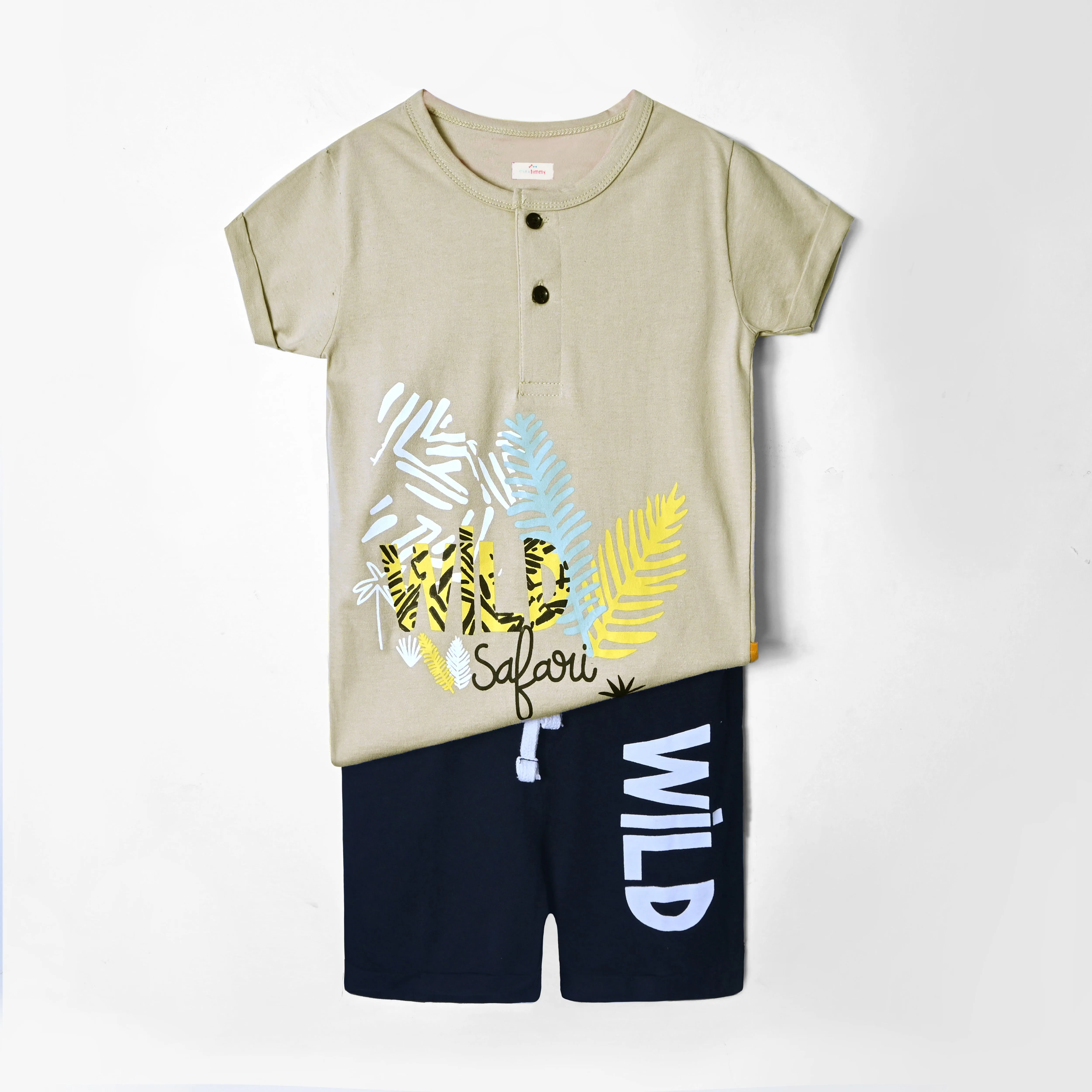 Kids Printed Soft Cotton Short Sleeve Henley Suit