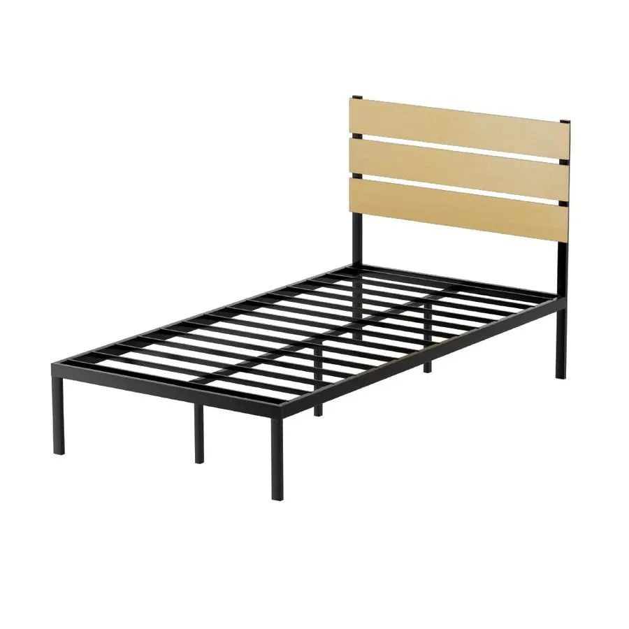 King Single Package | Paula Metal Bed Frame Black With Wooden Headboard & Bonita Euro Top Mattress (Medium Firm)