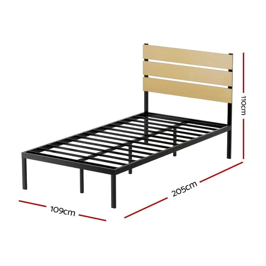 King Single Package | Paula Metal Bed Frame Black With Wooden Headboard & Bonita Euro Top Mattress (Medium Firm)