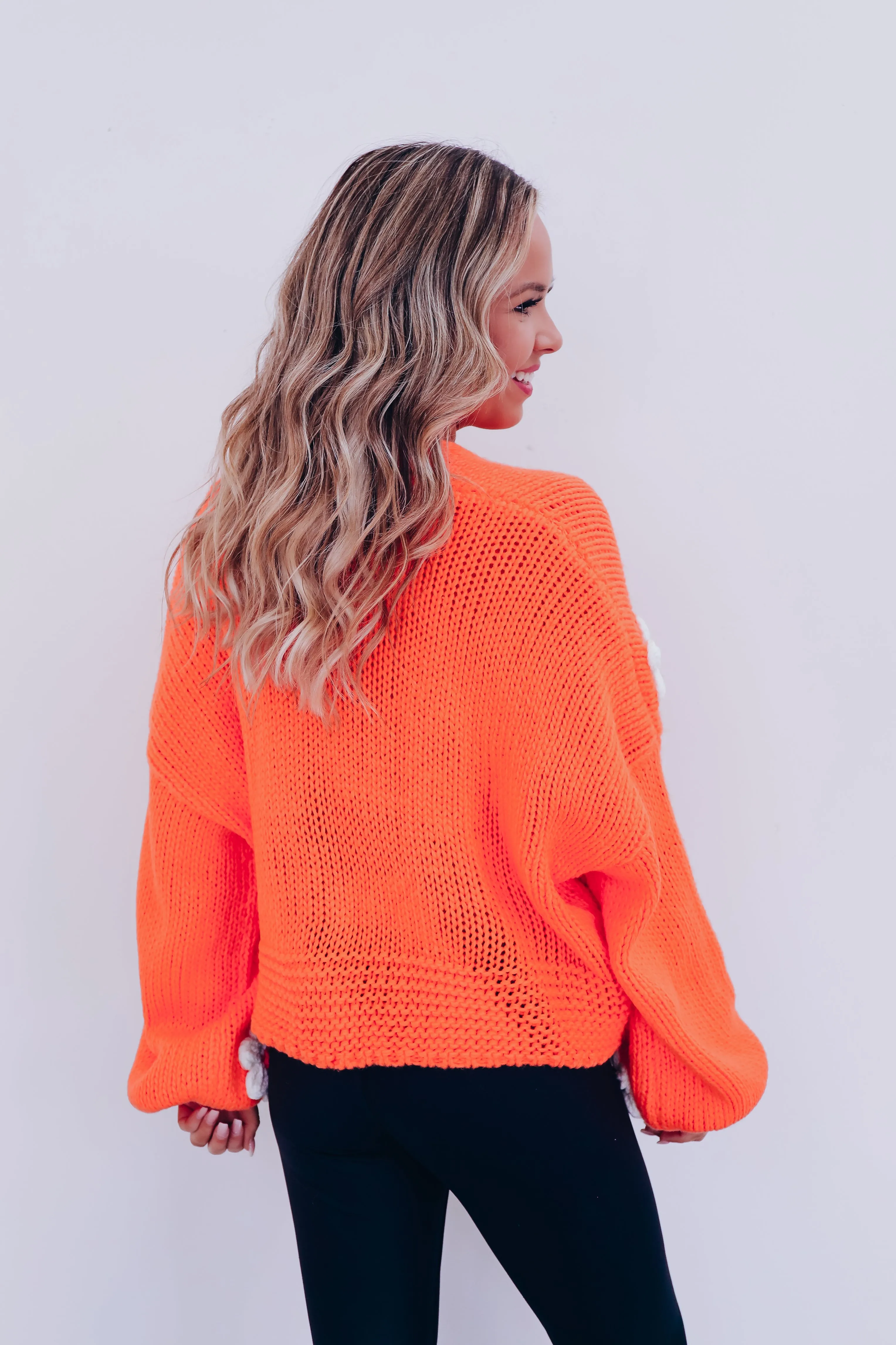 La Fluer Cropped Open Front Cardigan - Orange