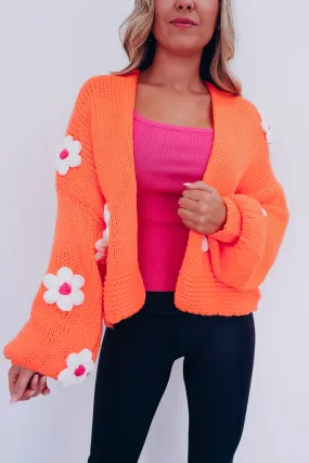 La Fluer Cropped Open Front Cardigan - Orange