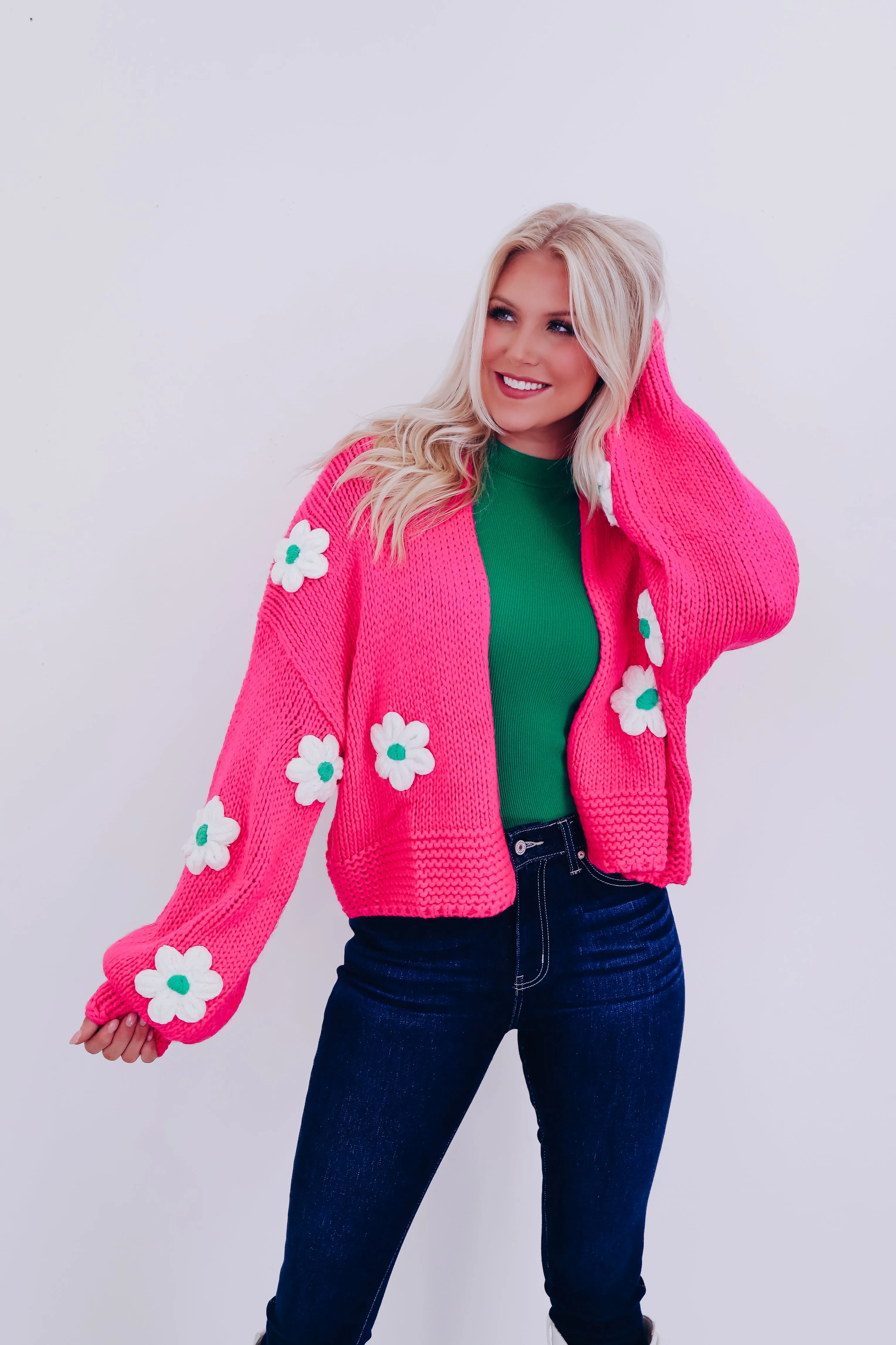 La Fluer Cropped Open Front Cardigan - Pink