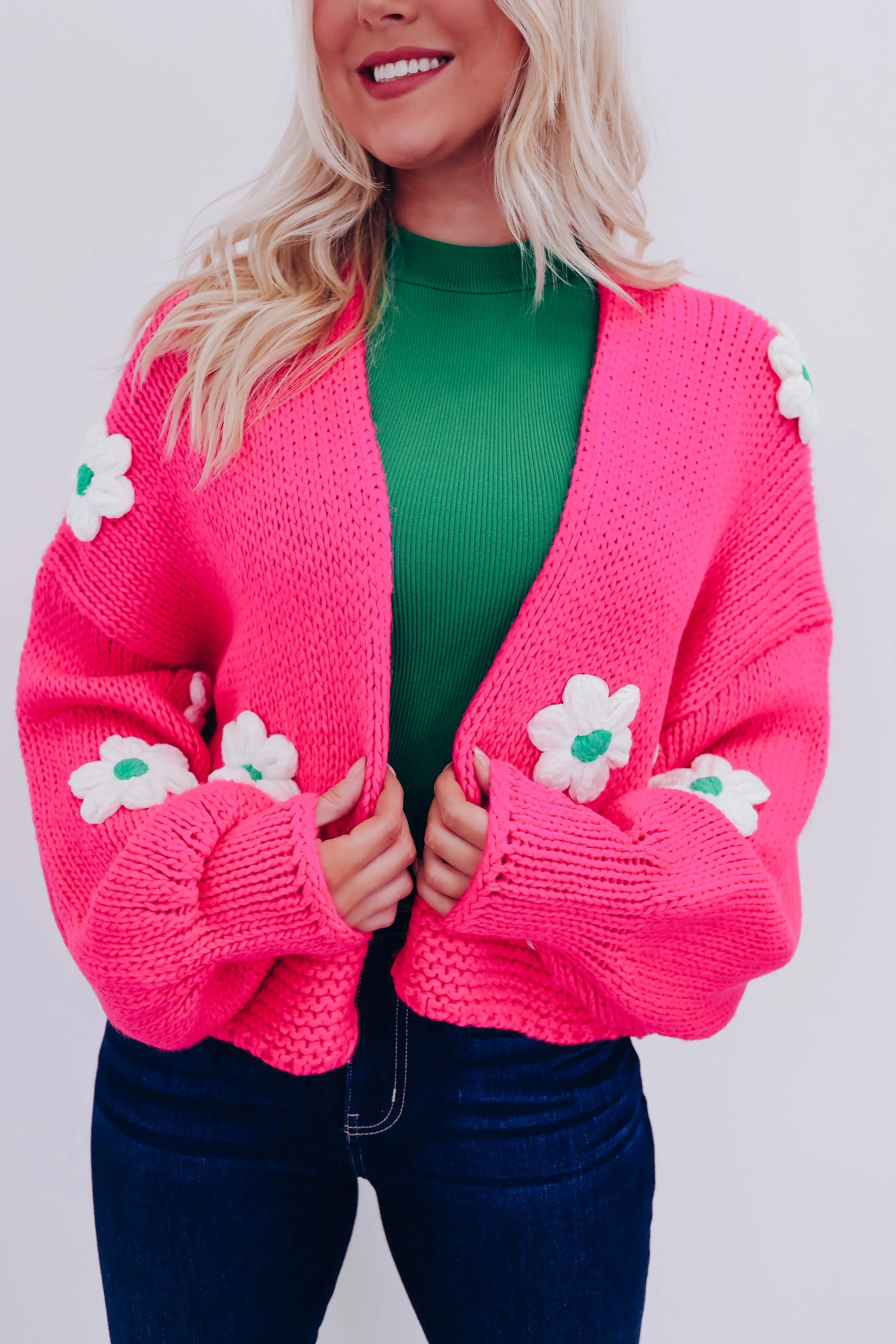 La Fluer Cropped Open Front Cardigan - Pink