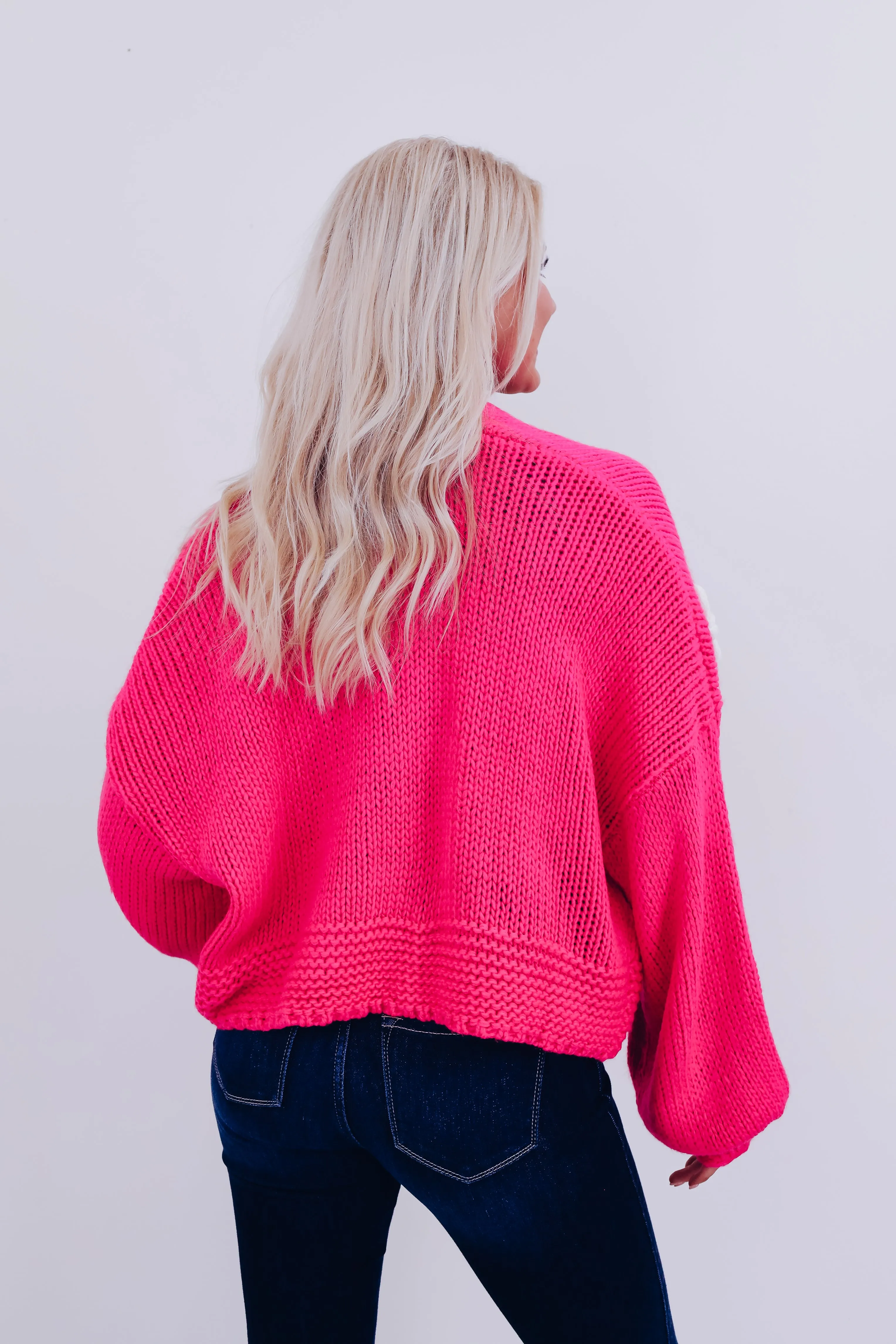 La Fluer Cropped Open Front Cardigan - Pink